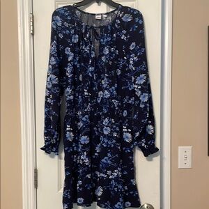 GAP Blue and White Long Sleeve Scoop Neck Sundress